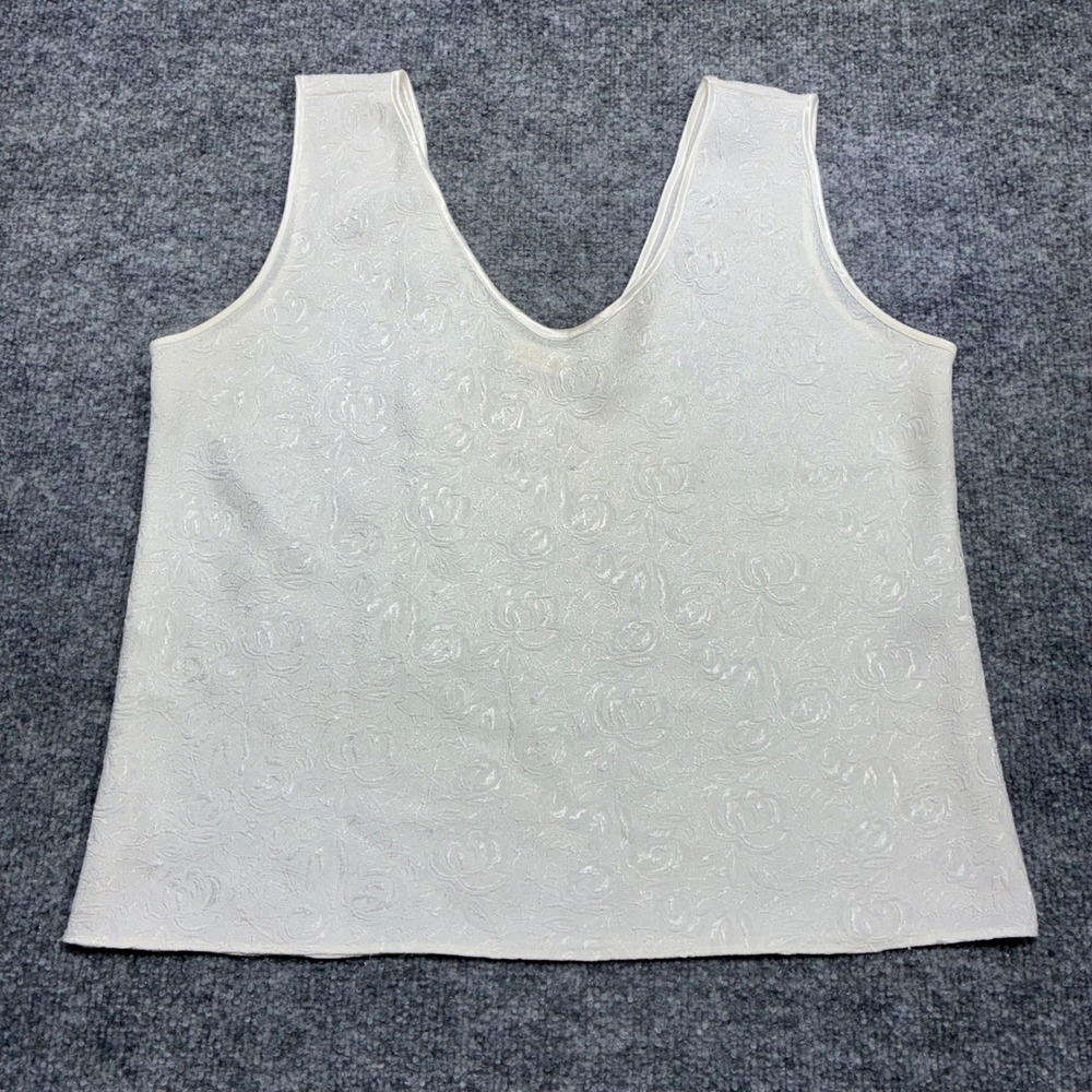 ESCAPADES Women's Ivory Textured Rose Print V-Neck Sleeveless Blouse Top Sz.M